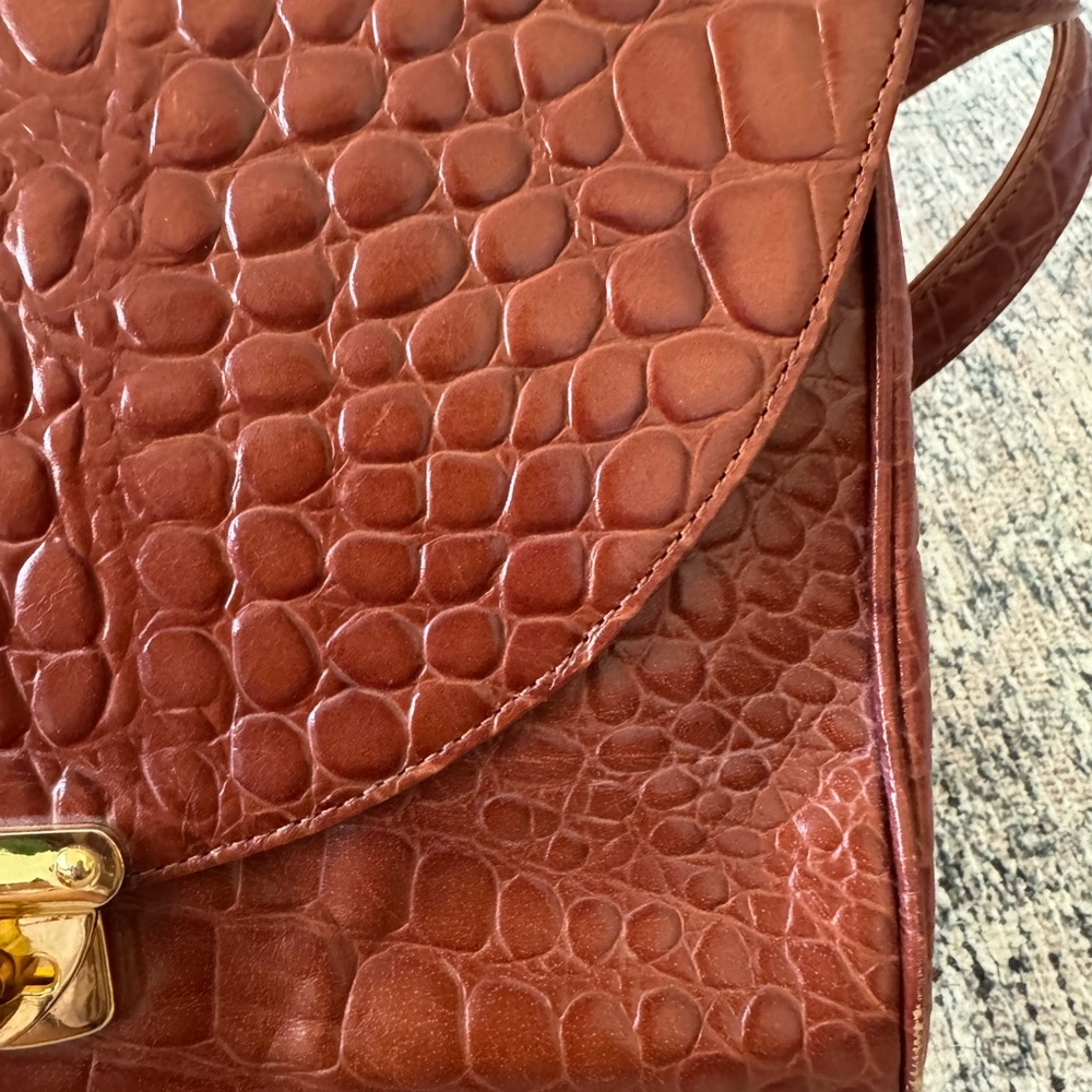 Vintage Talbots Brown Crocodile Pattern Handbag - image 3